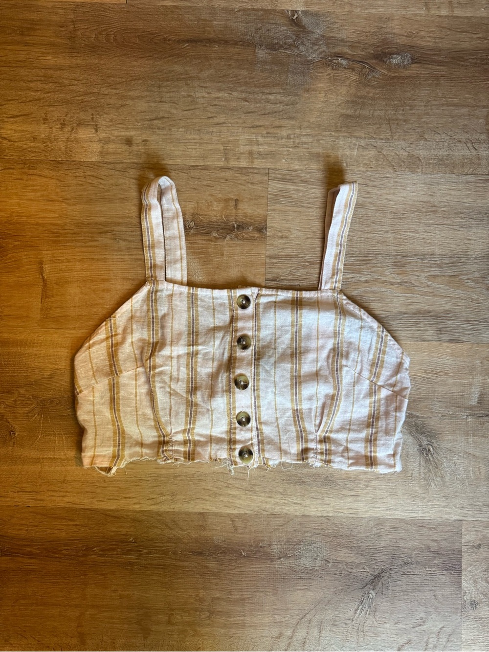 Derek Heart Cream Crop Tank with Tan Stripes and Button Front